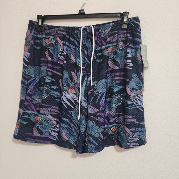 Disney Pants - Disney Stitch Mesh‎ Athletic Shorts Tropical Print Elastic Waist Drawstring
